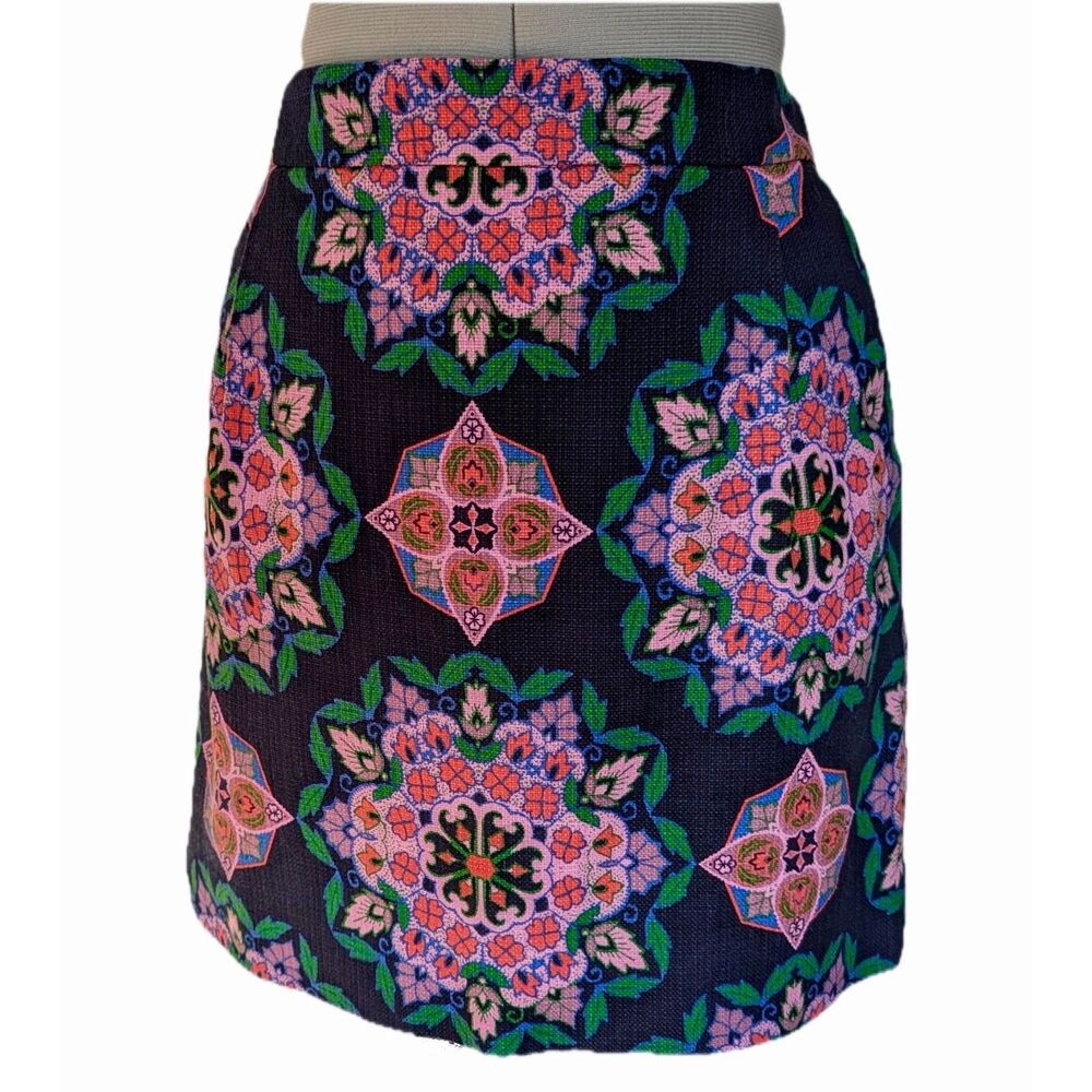 J.Crew Lavender Mandala / Kaleidoscope Print Basket Weave Sheath Mini Skirt Sz 6